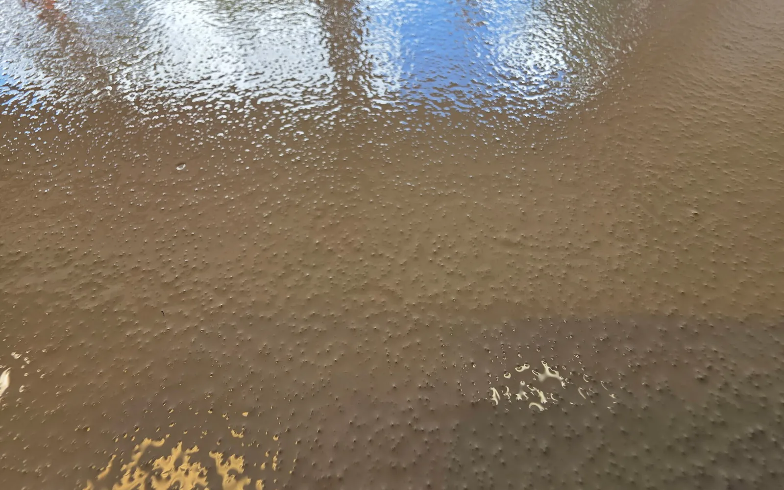 Tan textured floor coating reflecting daylight
