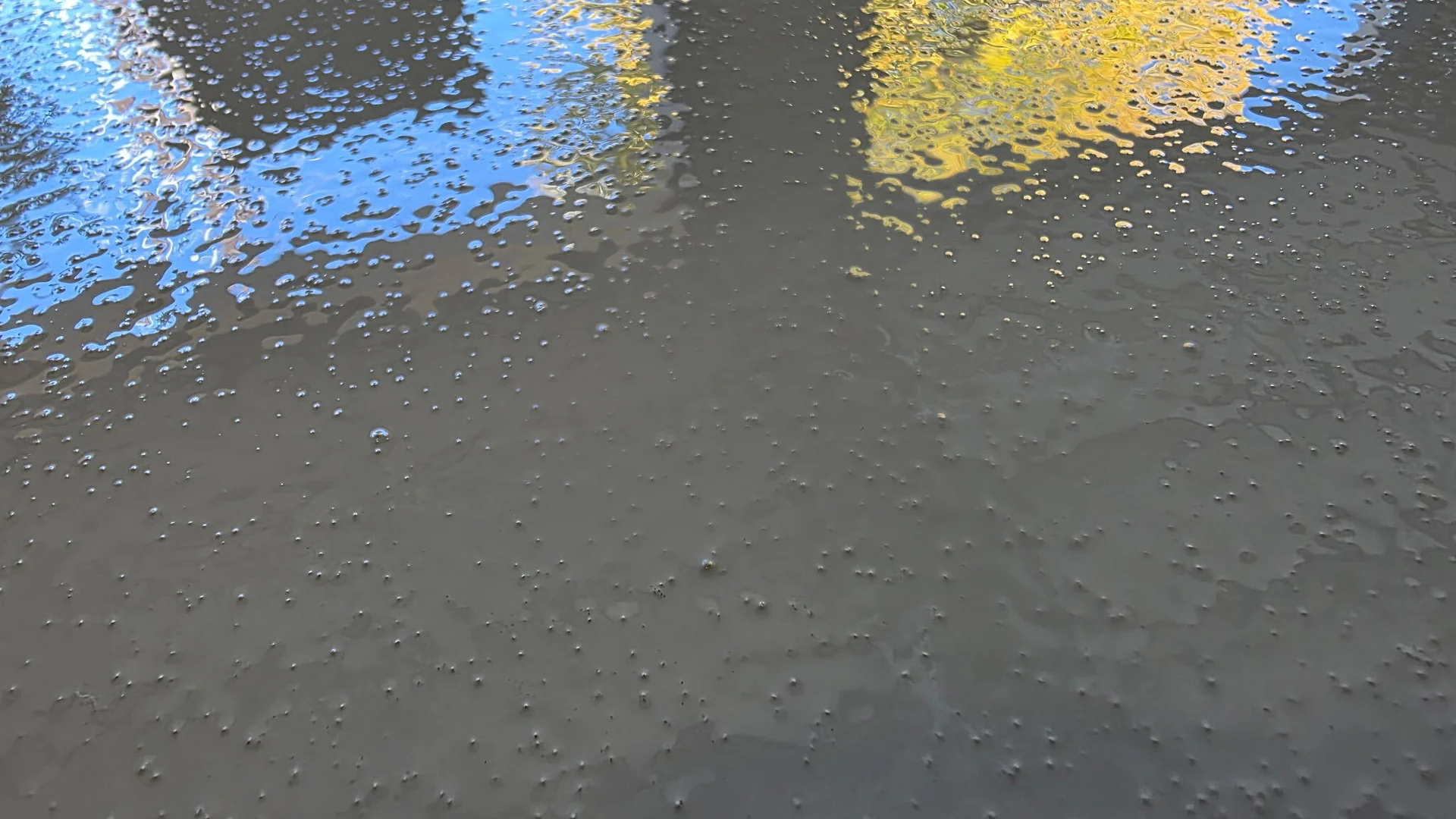 Gray textured floor coating reflecting the light from a window