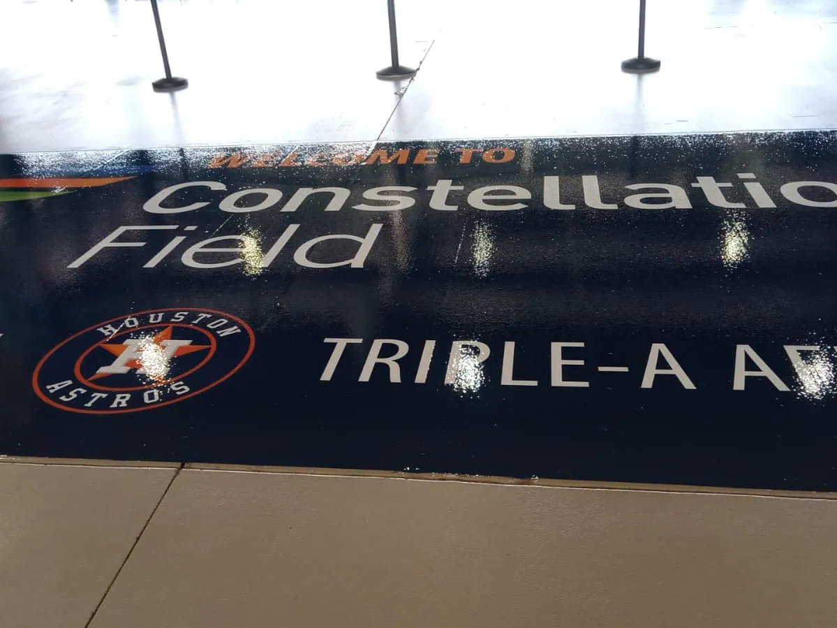 Welcome to Constellation Field graphic coated into the ballpark floor