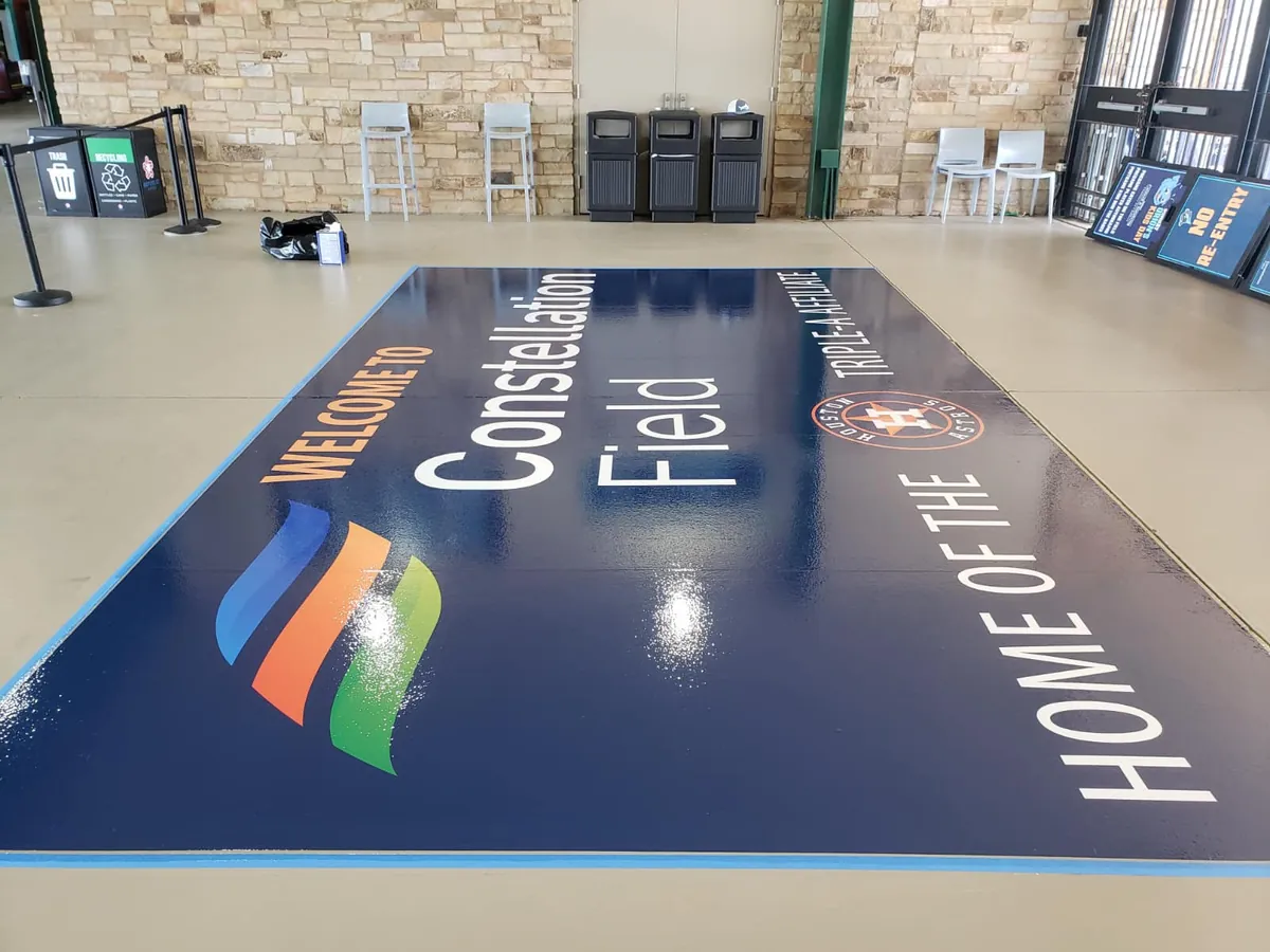 Welcome to Constellation Field floor graphic with the Astros colors