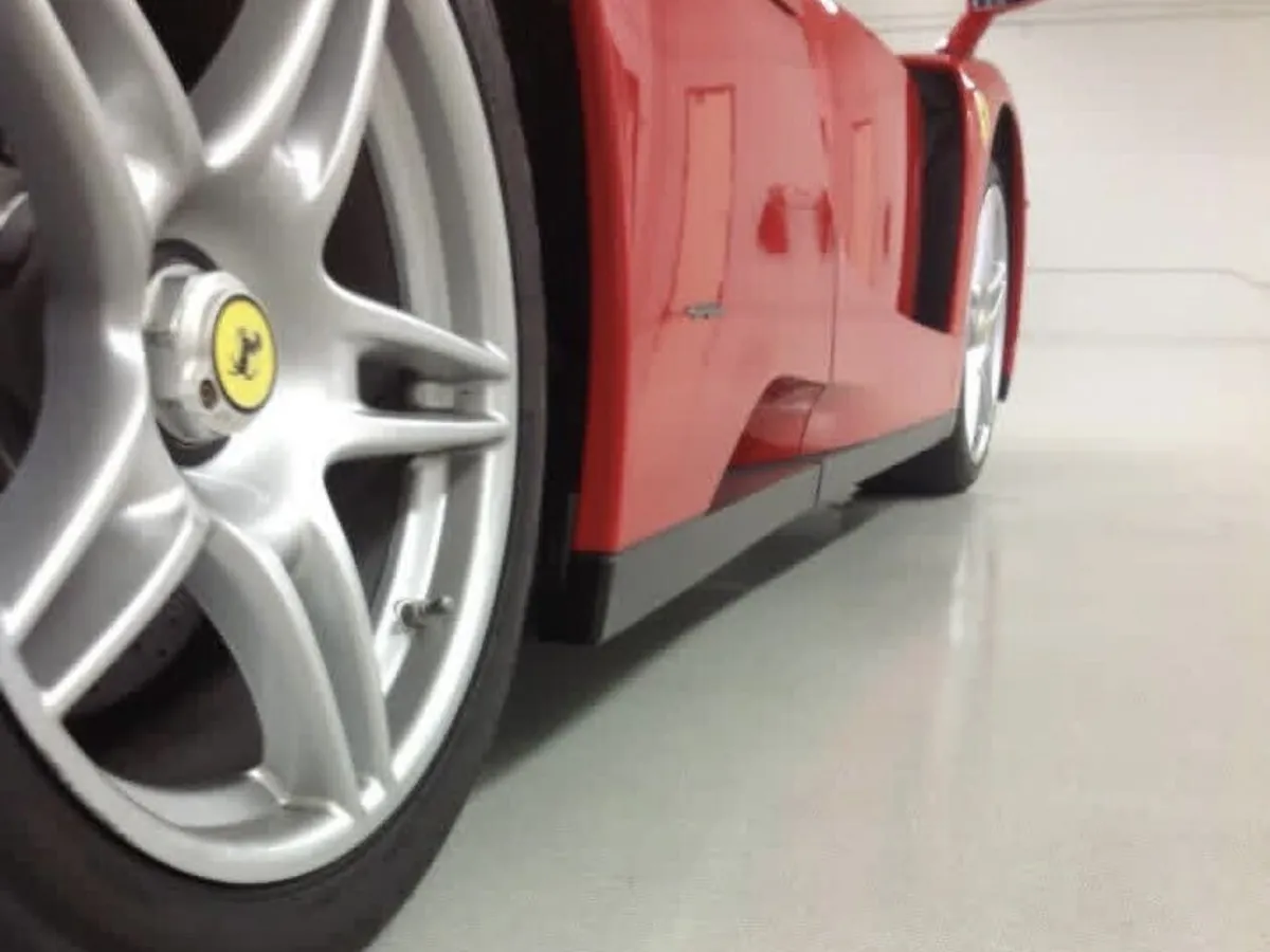 Ferrari wheel on a fine 1/16 inch flake floor in a custom blend