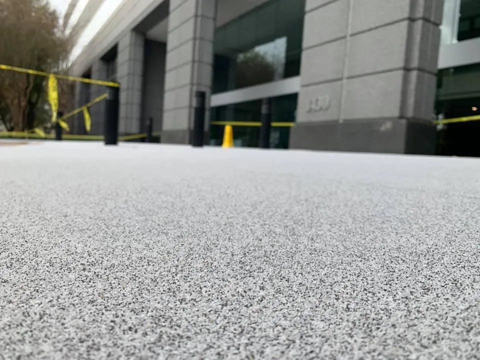Anti-slip quartz coating at an office building entrance