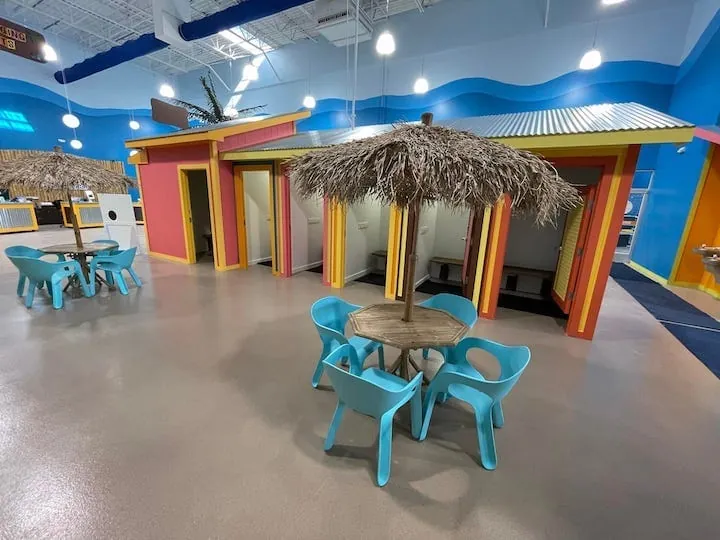 Anti-slip floor coating across a swim school lobby